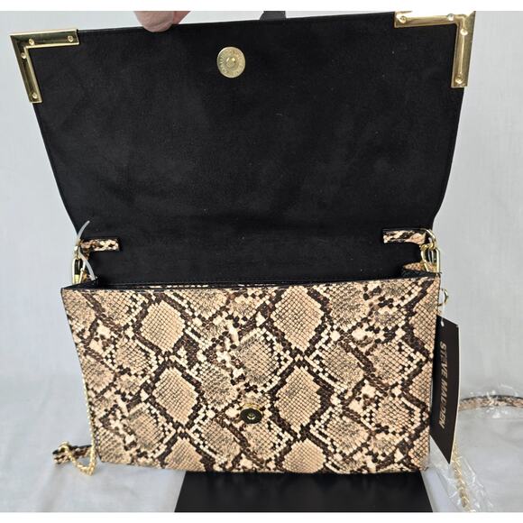 Steve Madden Crossbody Bag or Clutch Brown Tan Snake Print Natural BShannon NWT - Picture 5 of 16